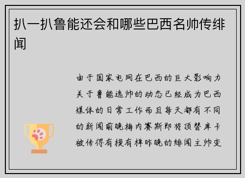 扒一扒鲁能还会和哪些巴西名帅传绯闻